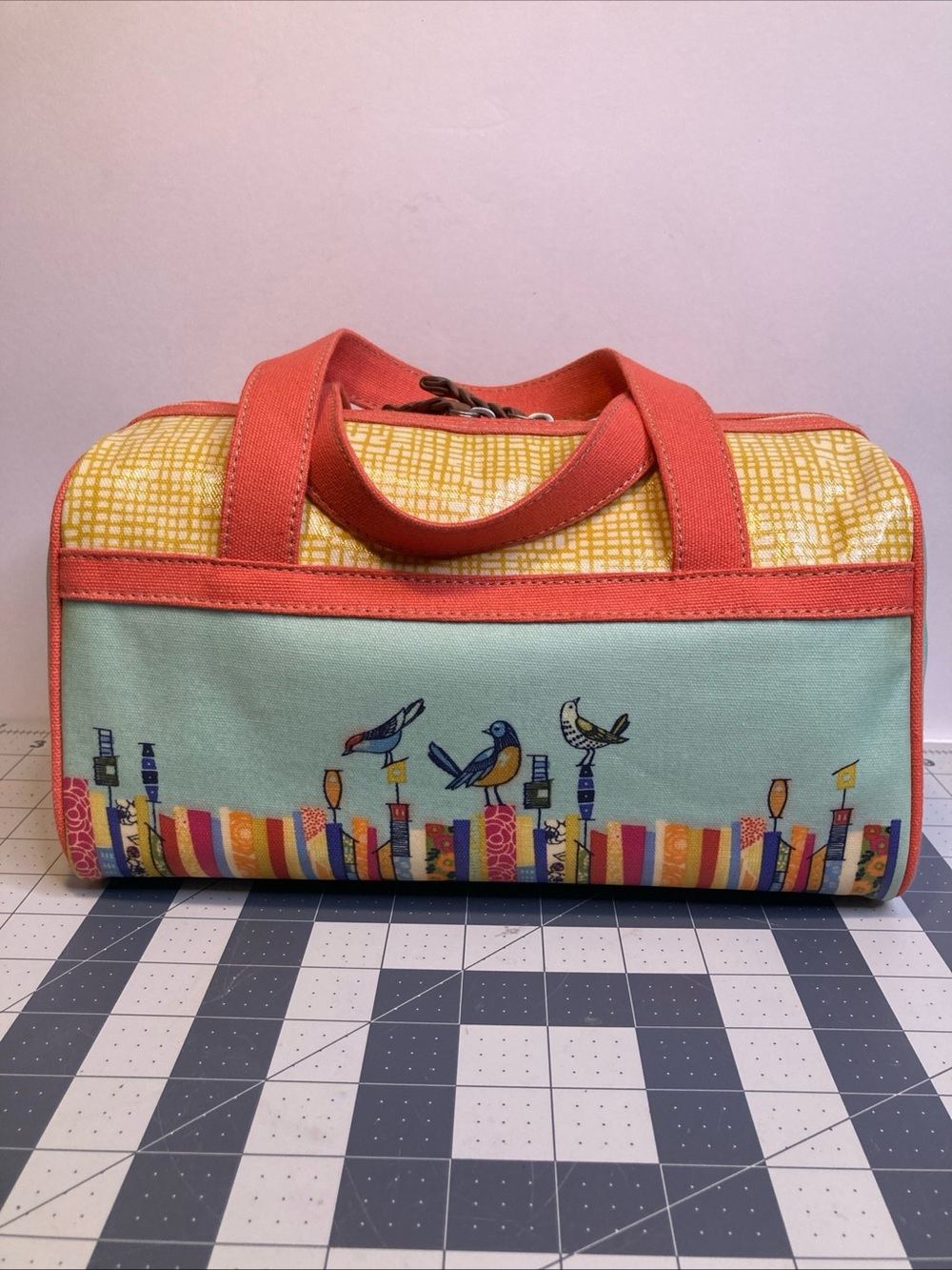 Vintage Fossil Key Per City Colorful Birds Canvas Handbag Cosmetic Bag